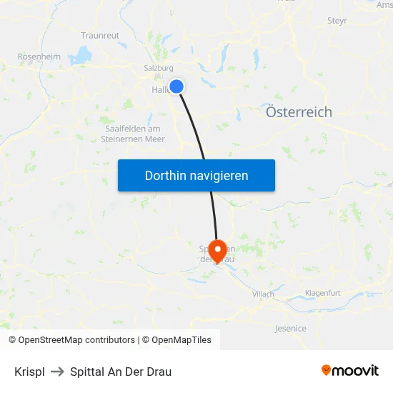 Krispl to Spittal An Der Drau map