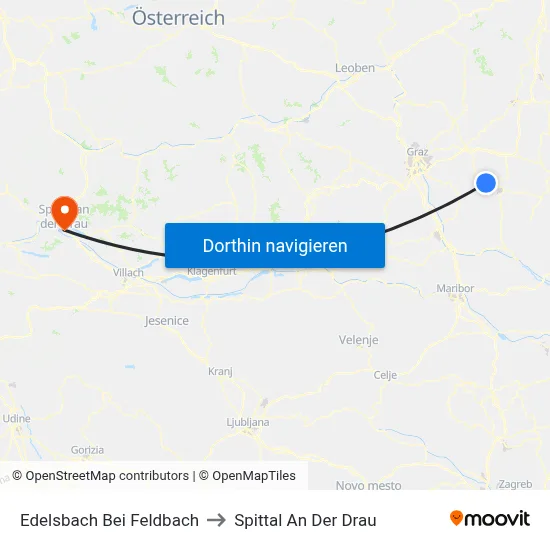 Edelsbach Bei Feldbach to Spittal An Der Drau map