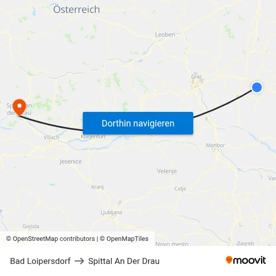 Bad Loipersdorf to Spittal An Der Drau map