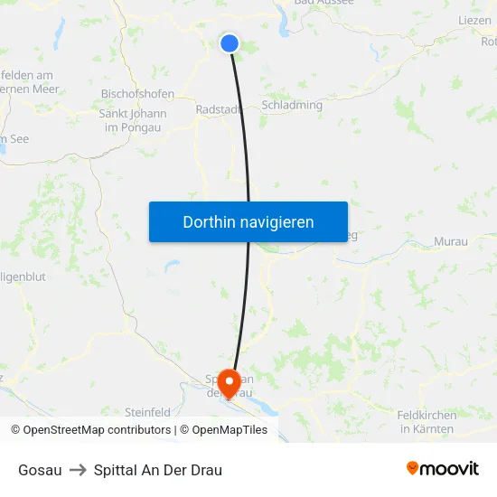 Gosau to Spittal An Der Drau map