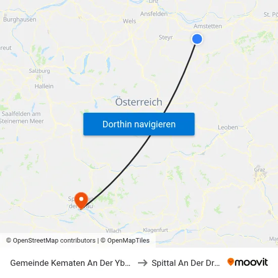 Gemeinde Kematen An Der Ybbs to Spittal An Der Drau map