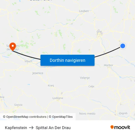Kapfenstein to Spittal An Der Drau map