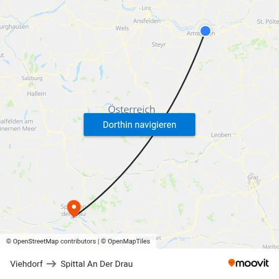 Viehdorf to Spittal An Der Drau map