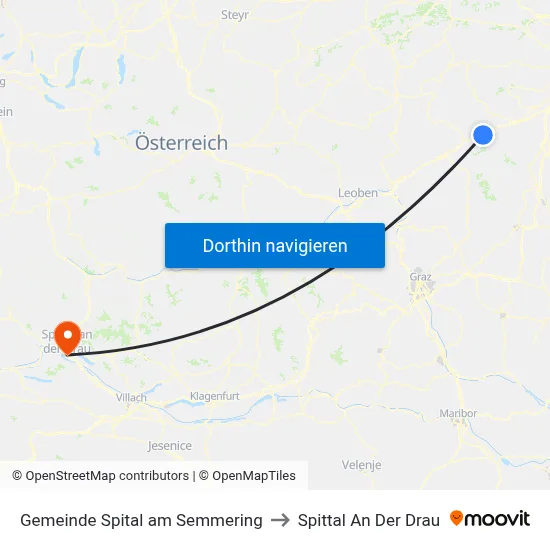 Gemeinde Spital am Semmering to Spittal An Der Drau map