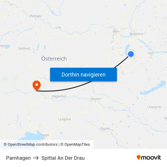 Pamhagen to Spittal An Der Drau map