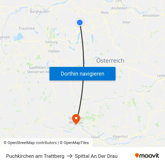 Puchkirchen am Trattberg to Spittal An Der Drau map