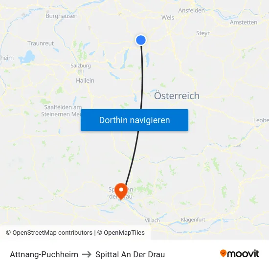 Attnang-Puchheim to Spittal An Der Drau map