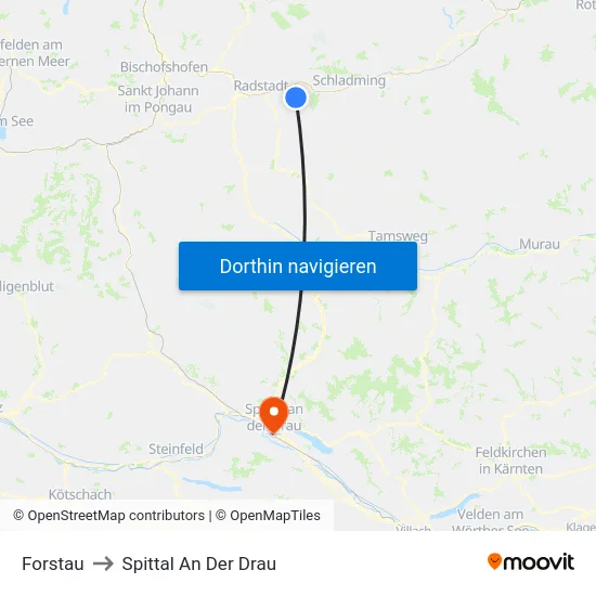 Forstau to Spittal An Der Drau map