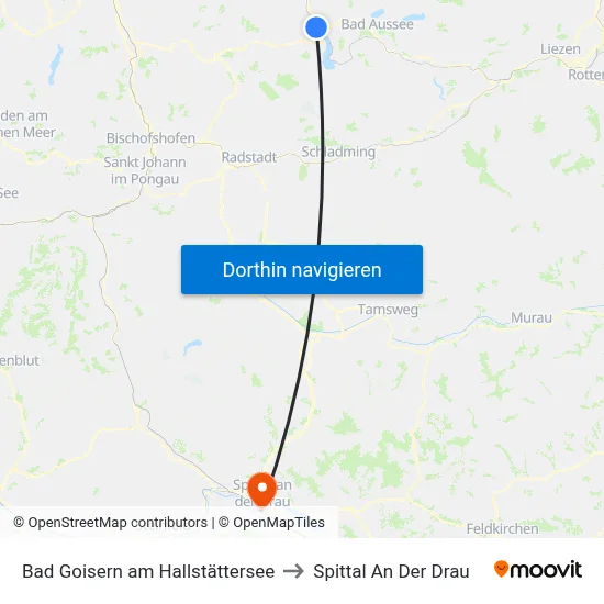 Bad Goisern am Hallstättersee to Spittal An Der Drau map
