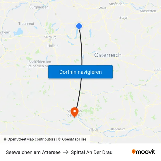 Seewalchen am Attersee to Spittal An Der Drau map
