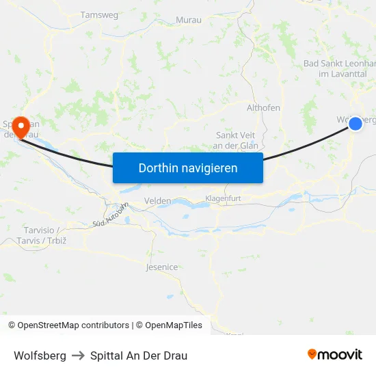 Wolfsberg to Spittal An Der Drau map