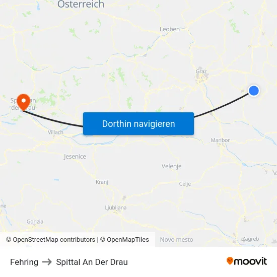 Fehring to Spittal An Der Drau map