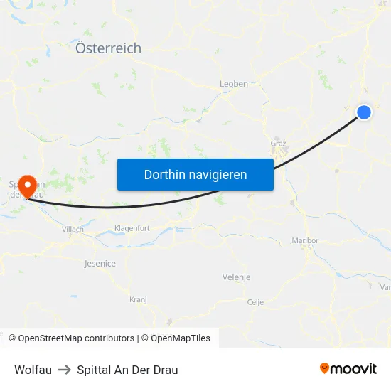 Wolfau to Spittal An Der Drau map