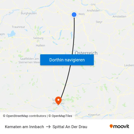 Kematen am Innbach to Spittal An Der Drau map