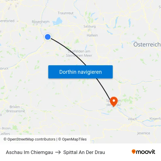 Aschau Im Chiemgau to Spittal An Der Drau map