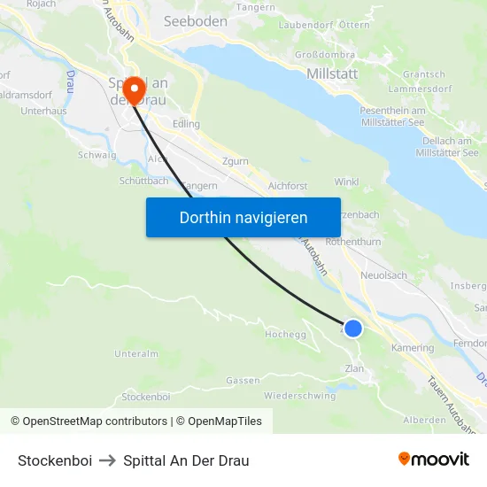 Stockenboi to Spittal An Der Drau map