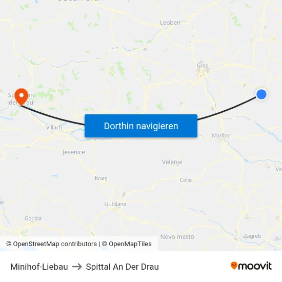 Minihof-Liebau to Spittal An Der Drau map