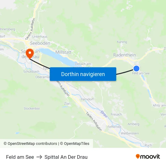 Feld am See to Spittal An Der Drau map