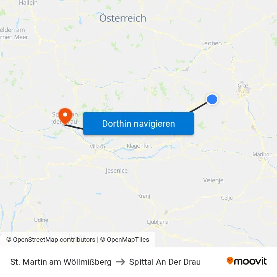 St. Martin am Wöllmißberg to Spittal An Der Drau map