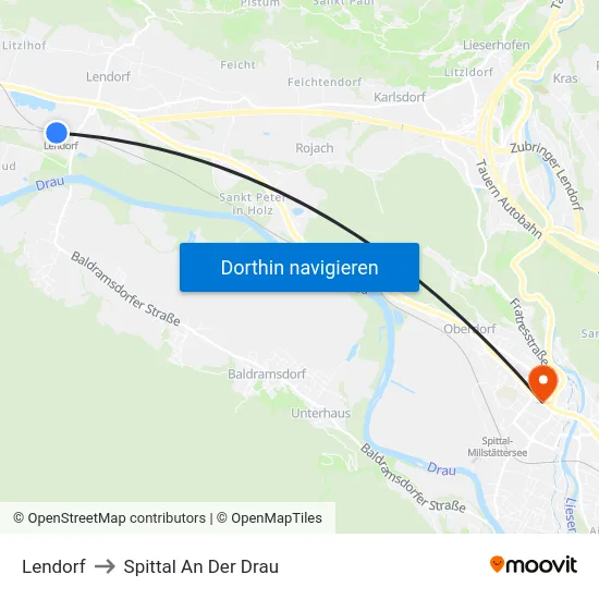 Lendorf to Spittal An Der Drau map
