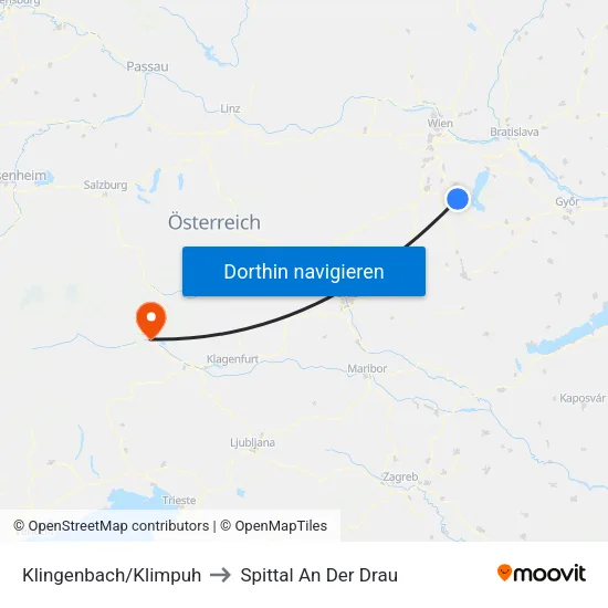 Klingenbach/Klimpuh to Spittal An Der Drau map