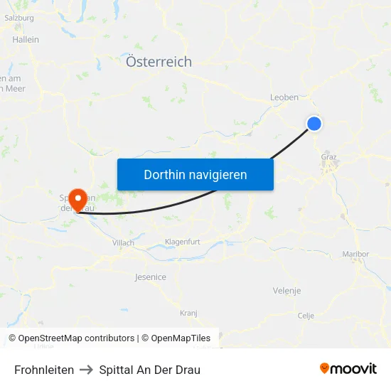 Frohnleiten to Spittal An Der Drau map