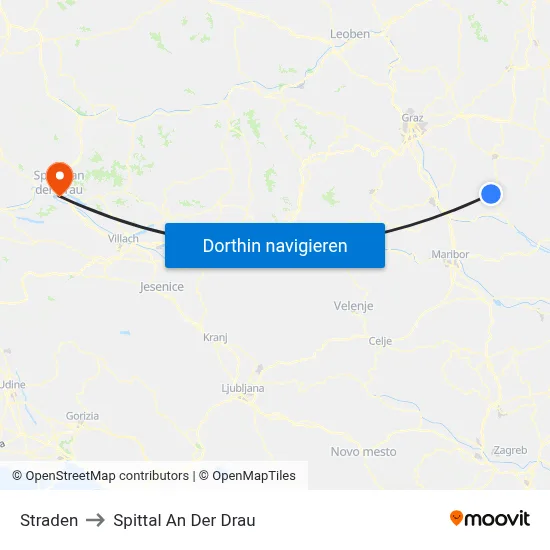 Straden to Spittal An Der Drau map