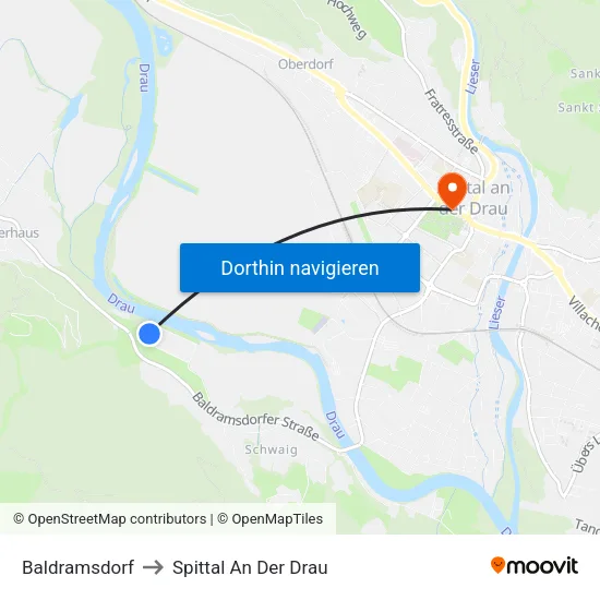 Baldramsdorf to Spittal An Der Drau map