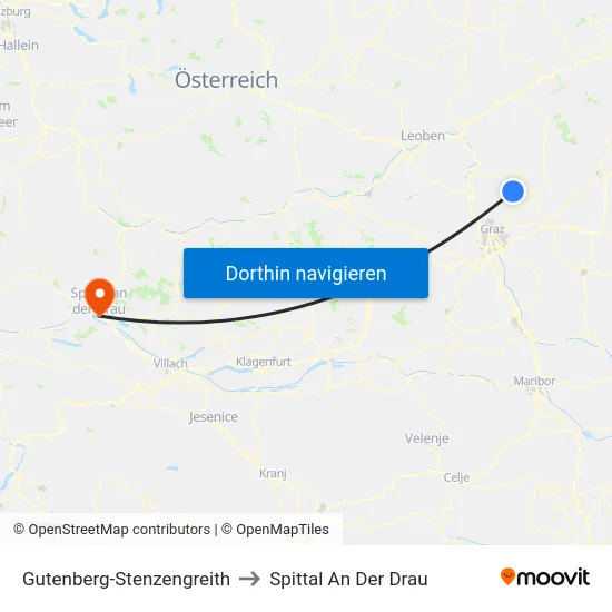 Gutenberg-Stenzengreith to Spittal An Der Drau map