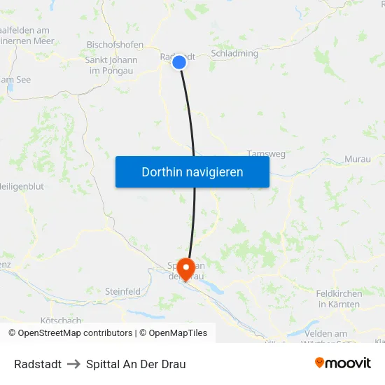 Radstadt to Spittal An Der Drau map
