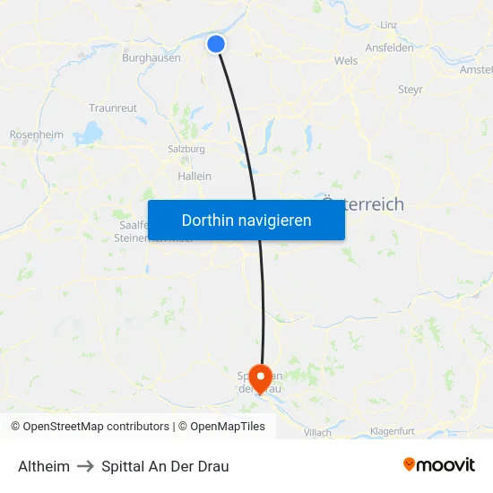 Altheim to Spittal An Der Drau map