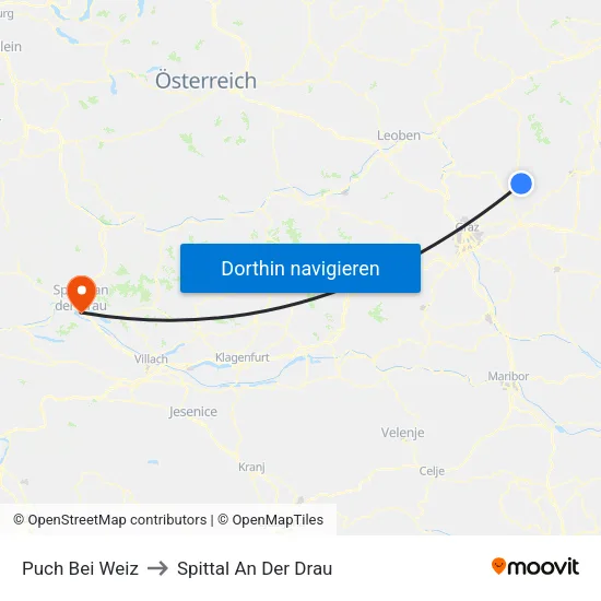 Puch Bei Weiz to Spittal An Der Drau map