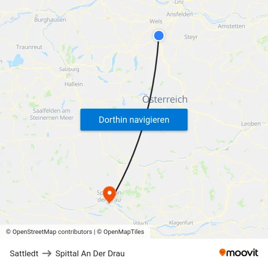 Sattledt to Spittal An Der Drau map