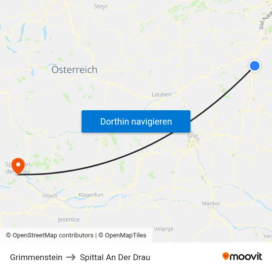 Grimmenstein to Spittal An Der Drau map