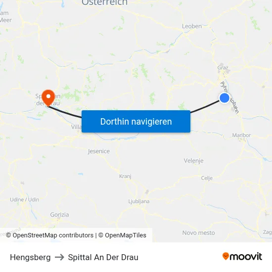 Hengsberg to Spittal An Der Drau map