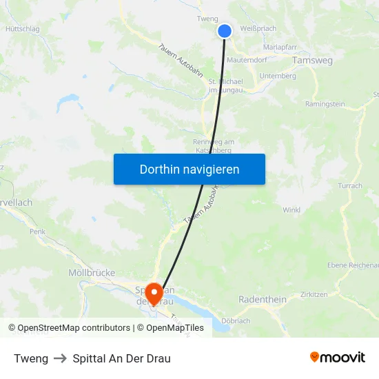 Tweng to Spittal An Der Drau map