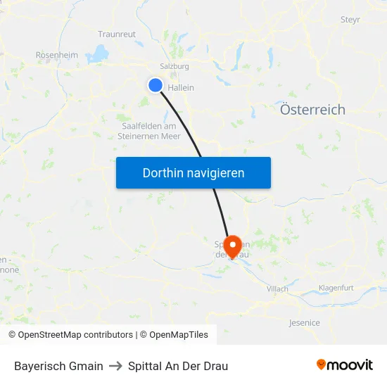 Bayerisch Gmain to Spittal An Der Drau map