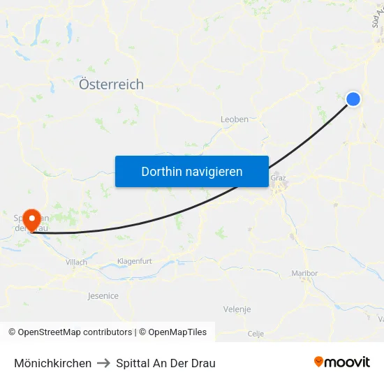 Mönichkirchen to Spittal An Der Drau map
