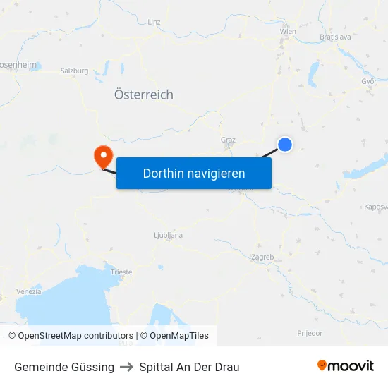 Gemeinde Güssing to Spittal An Der Drau map
