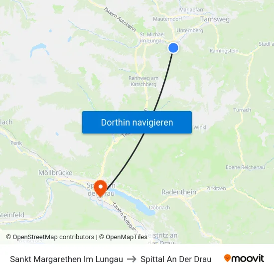 Sankt Margarethen Im Lungau to Spittal An Der Drau map