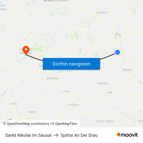 Sankt Nikolai Im Sausal to Spittal An Der Drau map