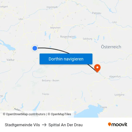 Stadtgemeinde Vils to Spittal An Der Drau map