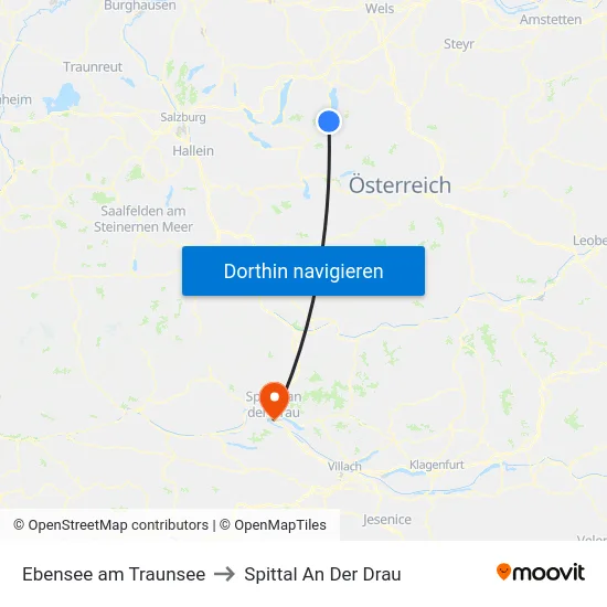 Ebensee am Traunsee to Spittal An Der Drau map