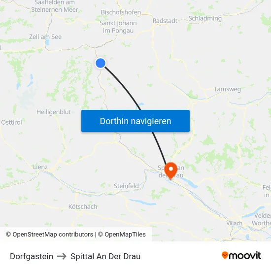 Dorfgastein to Spittal An Der Drau map