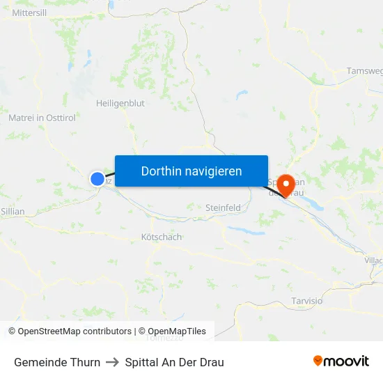 Gemeinde Thurn to Spittal An Der Drau map
