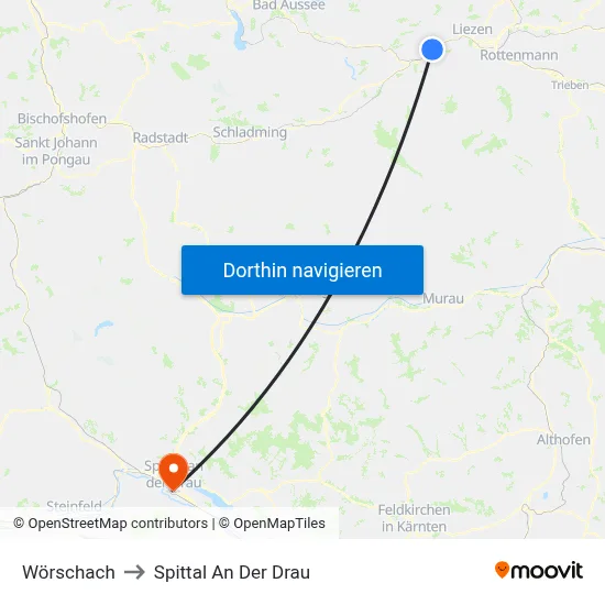 Wörschach to Spittal An Der Drau map