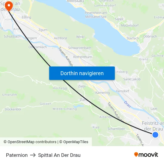Paternion to Spittal An Der Drau map