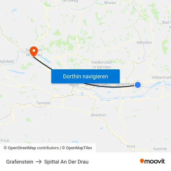 Grafenstein to Spittal An Der Drau map