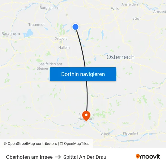 Oberhofen am Irrsee to Spittal An Der Drau map