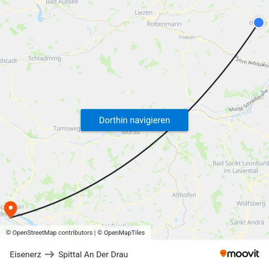 Eisenerz to Spittal An Der Drau map